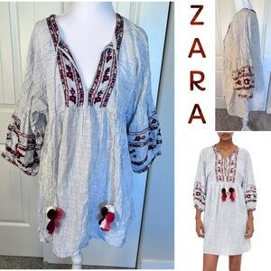Zara TRF Medium Embroidered Pom Pom
Tassel Tunic Top Blouse Mini Dress
Bohemian
